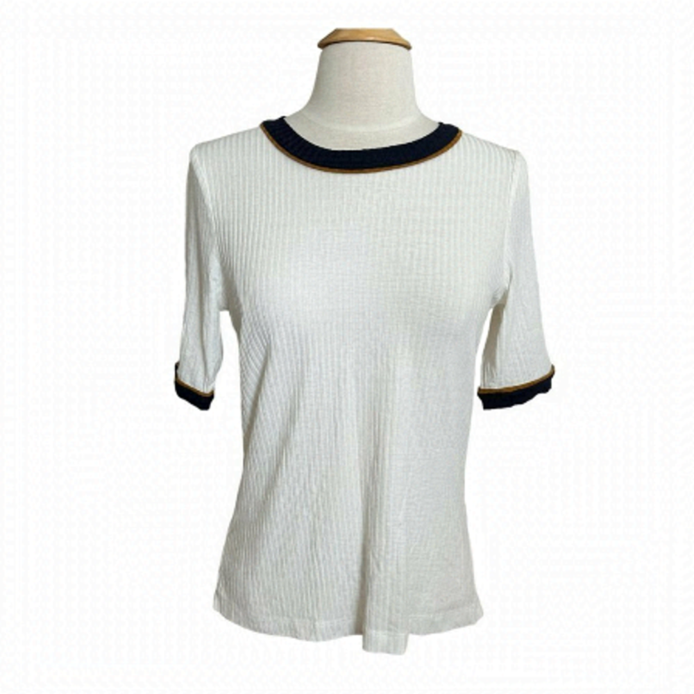 ALC white ribbed  ringer tee size L